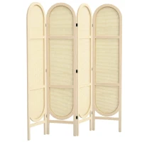 HOMCOM Paravent interieur en bois 4 panneaux 170 x 160 cm pliable et portable, motif tissé à la main, bois naturel(m-10)