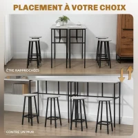 HOMCOM Ensemble table de bar style industriel 6 pièces, 2 tables hautes avec 4 tabourets - acier et panneaux de particules - 4 personnes(m-6)