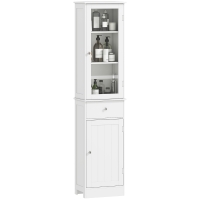 kleankin Mobile Colonna Bagno Salvaspazio con Armadietto, Cassetto e Ripiani in MDF, 40x27x171.5cm, Bianco