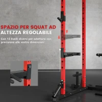 SPORTNOW Stazione Fitness con Supporto per Bilanciere e Barra per Trazioni e Dip, in Acciaio, 191x153x205 cm, Rosso e Nero(m-6)