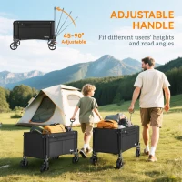 Outsunny Festival Trolley on Wheels, 150L Folding Camping Trolley Cart with Openable Sides, Adjustable Handle and Brakes for Shopping Beach Garden Fishing, Black(m-7)