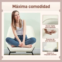 HOMCOM Butaca de Salón con Asiento Ancho y Acolchado Tapizado en Terciopelo Patas de Metal Sillón para Salón Crema(m-4)