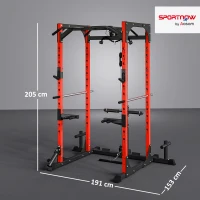 SPORTNOW Stație de Fitness cu Suport pentru Halteră, Discuri și Bară pentru Tracțiuni, 191x153x205 cm, Negru și Roșu(m-3)