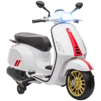 AIYAPLAY Scooter électrique enfant Vespa 6 V dim. 107L x 47l x 73H cm Musique MP3 Port USB Phare 2 roues d'entraînement - Blanc(m-10)