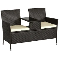 Outsunny Divano da Giardino a 2 Posti con Tavolino con Cuscini Poly Rattan 63 × 133 × 84cm Marrone(m-1)