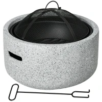 Outsunny Brasero cheminée foyer extérieur rond à bois en métal tisonnier pare-étincelle grille et poignée diamètre 45 cm gris(m-11)