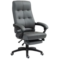 Vinsetto Silla de Escritorio Reclinable Tapizada de PU con Altura Ajustable Reposabrazos Reposapiés 65x65x118-125 cm Gris Oscuro(m-1)