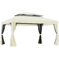 Outsunny Gazebo da Giardino 4x3m con Zanzariera, Tende e Doppio Tetto in Alluminio e Poliestere, Crema(m-11)
