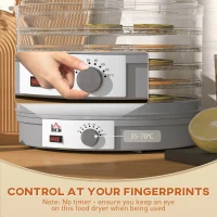 HOMCOM 5 Tier Food Dehydrator, 245W Food Dryer Machine with Adjustable Temperature Control for Drying Fruit, Meat, Vegetable, Jerky and Pet Treat, Grey(m-7)