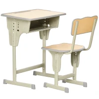 HOMCOM Banco Scuola con Sedia per Bambini 6-12 Anni, Scrivania per Bambini con Altezza Regolabile, Vano Contenitore e Portapenne, Acciaio e MDF, Color Legno(m-1)