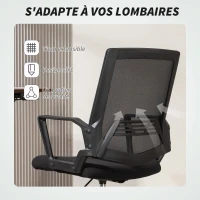 HOMCOM Fauteuil de bureau, chaise bureau ergonomique avec hauteur et repose-pieds réglables, 66,5 x 70,5 x 118-139,5 cm, noir(m-5)