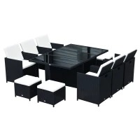 Outsunny Polyrattan Sitzgruppe Essgruppe 11tlg. mit Kissen Gartenmöbel Alu Schwarz(m-1)