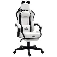 HOMCOM Cadeira Gaming com Orelhas Cadeira Gamer Reclinável com Altura Ajustável e Suporte Lombar 65x62x116-124 cm Branco(m-1)