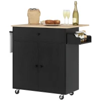 HOMCOM Isla de Cocina con Ala Abatible 2 Puertas Cajón Especiero Toallero y Estante Ajustable 106x42x87 cm Negro y Roble(m-10)