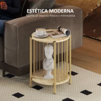 HOMCOM Mesa Auxiliar Redonda de 2 Niveles con Estante de Almacenaje y Marco de Acero para Salón Dormitorio Ø41x49 cm Natural(m-4)