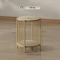 HOMCOM Mesa Auxiliar Redonda de 2 Niveles con Estante de Almacenaje y Marco de Acero para Salón Dormitorio Ø41x49 cm Natural(m-3)