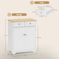 HOMCOM Credenza Bassa con Armadietto 2 Ante, Ripiani Regolabili e 2 Cassetti, Bianco e Legno(m-3)