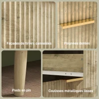 HOMCOM Commode 6 tiroirs scandinave avec poignées et pieds de pin, pour chambre à coucher, salon, couloir, 120x40x76cm, chêne(m-6)