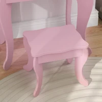 HOMCOM Kids Vanity Table and Chair Set with Tri-Folding Mirror and Stool, Makeup Dressing Table with Drawer, Pink(m-8)