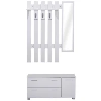 HOMCOM Conjunto de Recibidor de Entrada con Espejo Perchero Zapatero 3 Ganchos Estante y 2 Cajones para Pasillo Blanco(m-10)
