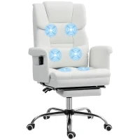 HOMCOM Cadeira de Escritório com Massagem em 6 Pontos Apoio para os Pés Retrátil Controlo Remoto e Suporte Lombar 69x65x115 cm Branco(m-10)
