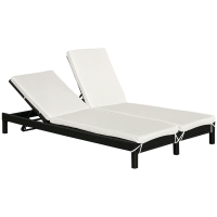 Outsunny Bain de soleil transat 2 places - grand confort - dossier inclinable multi-positions - matelas fournis crème - résine tressée 4 fils noir