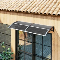 Outsunny Front Door Canopy Outdoor Awning Aluminium Rigid Plastic Polycarbonate Rain Shelter UV Water Rain Resistant 196 x 75cm Black(m-9)