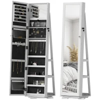 HOMCOM Joalheiro de Pé Armário para Jóias 360° com Fechadura e Espelho Incorporado Carga Máxima 20 kg 38x38x160 cm Branco(m-6)