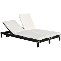 Outsunny Bain de soleil transat 2 places - grand confort - dossier inclinable multi-positions - matelas fournis crème - résine tressée 4 fils noir(m-11)