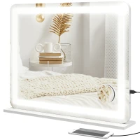 HOMCOM Oglindă de Machiaj cu Lumini LED în 3 Culori, Oglindă de Perete și Masă cu USB, 80x62x14 cm, Alb(m-1)