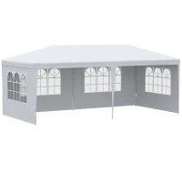 Outsunny Carpa de Jardín con Laterales Desmontables 6x3m Gazebo Pabellón con 4 Ventanas Transparentes Orificios de Drenaje Blanco(m-10)
