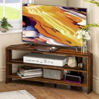 HOMCOM Corner TV Stand with 2 Open Shelves for 47 Inch TV - Rustic Brown(m-10)