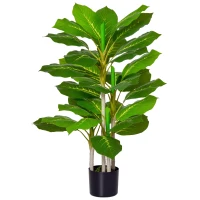 HOMCOM Plantă Artificială cu 33 de Frunze pentru Uz Interior și Exterior cu Ghiveci, Plantă Falsă în PEVA, PE și Ciment, 95 cm, Verde(m-11)