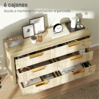 HOMCOM Cómoda de 6 Cajones con Diseño Estriado y Cajonera para Salón Pasillo 62x35x105 cm Roble(m-4)