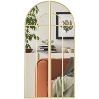 HOMCOM Espelho Decorativo de Parede com 2 Peças 30x120 cm Espelho em Forma de Arco e Estrutura de Metal para Entrada Dourado(m-10)