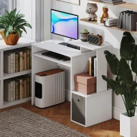 HOMCOM Scrivania Moderna per PC con Mensola Porta Tastiera, Ripiano e Cassetto in Tessuto, in Legno, 100x40x86.6cm, Bianco(m-7)
