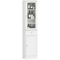 kleankin Meuble Colonne de Salle de Bain Placard Porte Acrylique 2 étagères Placard Porte 1 étagère tiroir MDF Blanc(m-1)