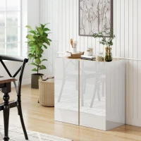 HOMCOM Armario, Aparador con Puertas de Cierre Suave, Estante Ajustable, para Salón, Cocina, Comedor, Blanco(m-5)