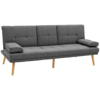 HOMCOM Schlafsofa im Skandi-Design, 3-Sitzer-Sofa, 2 Kissen, Grau + Natur(m-1)