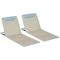 Outsunny Set 2 Sdraio da Spiaggia Pieghevoli con Schienale Regolabile e Poggiatesta, 53x124x35-45 cm, Beige e Azzurro(m-1)