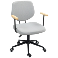 HOMCOM Cadeira de Escritório com Apoio para os Braços de Madeira e Altura Ajustável Cadeira Giratória 59x55x84-94 cm Cinza