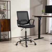 HOMCOM Silla de Escritorio con Reposapiés Ajustable Altura Ajustable y Reposabrazos 66,5x70,5x118-139,5 cm Negro(m-8)