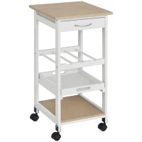 HOMCOM Carrito de Cocina Carro de Servicio Multifuncional de 4 Niveles con Ruedas Cajón Estantes y Botellero 37x37x76 cm Blanco(m-10)