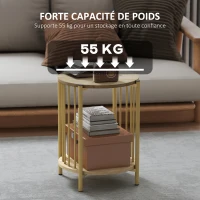 HOMCOM Table d'appoint, bout de canapé à 2 niveaux avec étagère de rangement et cadre en acier, Ø 41 x 49 cm effet bois naturel(m-5)