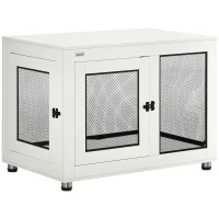 PawHut Gaiola para Cães de Madeira Mesa de Centro l com 2 Portas com Fechadura Almofada de Tecido Oxford 94x60x71,5cm Branco(m-10)