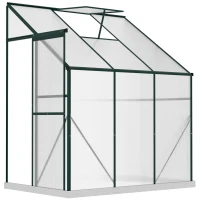 Outsunny 6 X 4ft Walk-In Lean to Greenhouse Garden Heavy Duty Aluminium Polycarbonate with Roof Vent for Plants Herbs Vegetables, Green(m-1)