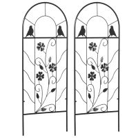 Outsunny Juego de 2 Enrejados de Jardín Soportes para Enredaderas de Acero para Flores Plantas en Patio 38x98 cm Negro(m-1)