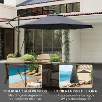 Outsunny Parasol de Jardín Excéntrico Sombrilla con Funda para Sombrilla Protección UV 50+ y Base Cruzada Ø290x243 cm Gris Oscuro(m-4)