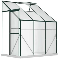 Outsunny 6 X 4ft Walk-In Lean to Greenhouse Garden Heavy Duty Aluminium Polycarbonate with Roof Vent for Plants Herbs Vegetables, Green(m-10)