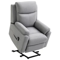 HOMCOM Fauteuil releveur électrique, fauteuil relax électrique avec repose-pied, dossier inclinable, télécommande et poche latérale charge 120kg tissu aspect lin gris clair(m-1)